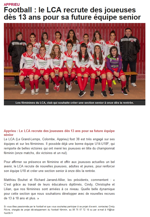 Recrutement De Feminines Lca Foot 38 Club De Football En Isere