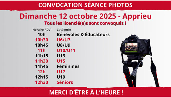 Convocation - Séance photos officielle club
