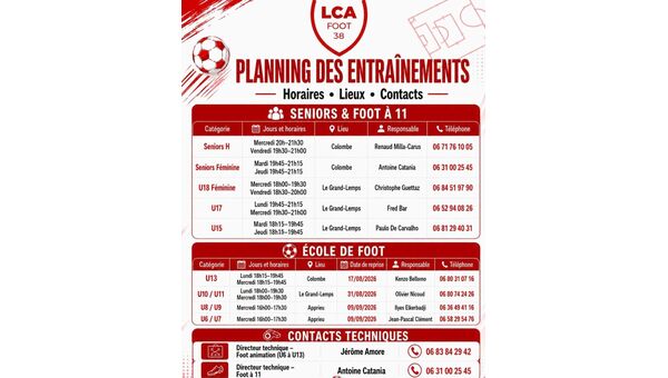Planning des entrainements