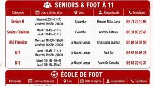 Planning des entrainements
